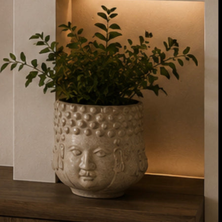 Large ceramic faces plant pot cream off white