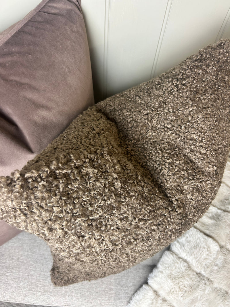 Taupe Teddy Boucle Feather Filled Cushion 45cm