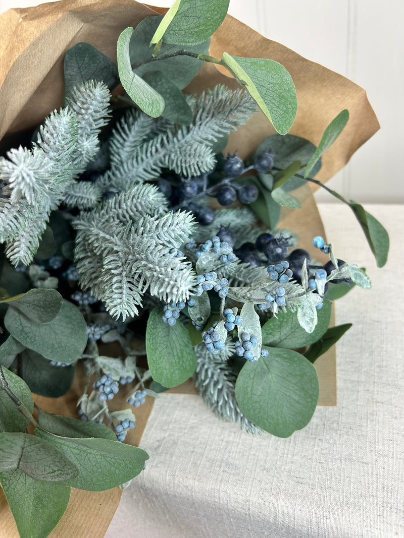 Festive Green eucalyptus foliage and berry arrangement 70cm