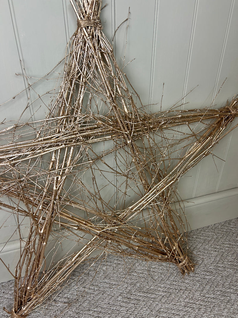 Extra large Champagne gold twig rustic wicker Bamboo Star