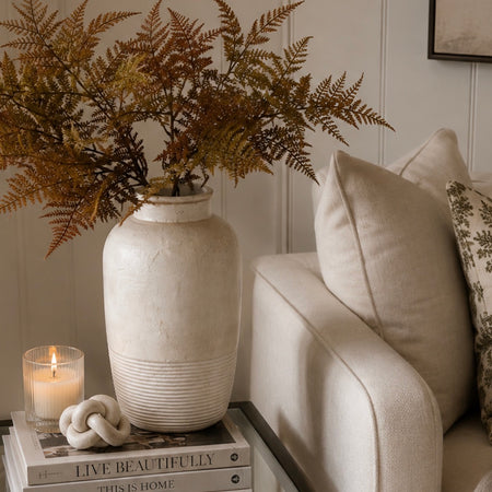 Off White beige ribbed detail textured vase rustic 37cm