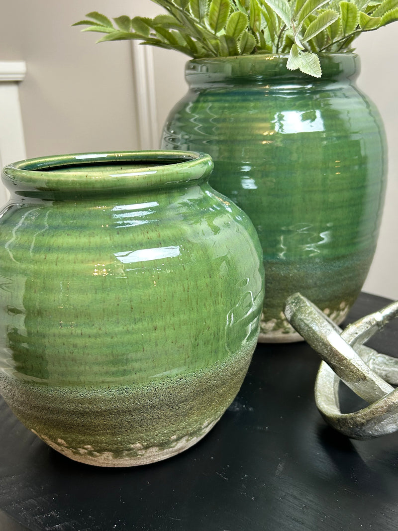 Seville green distressed tall vase