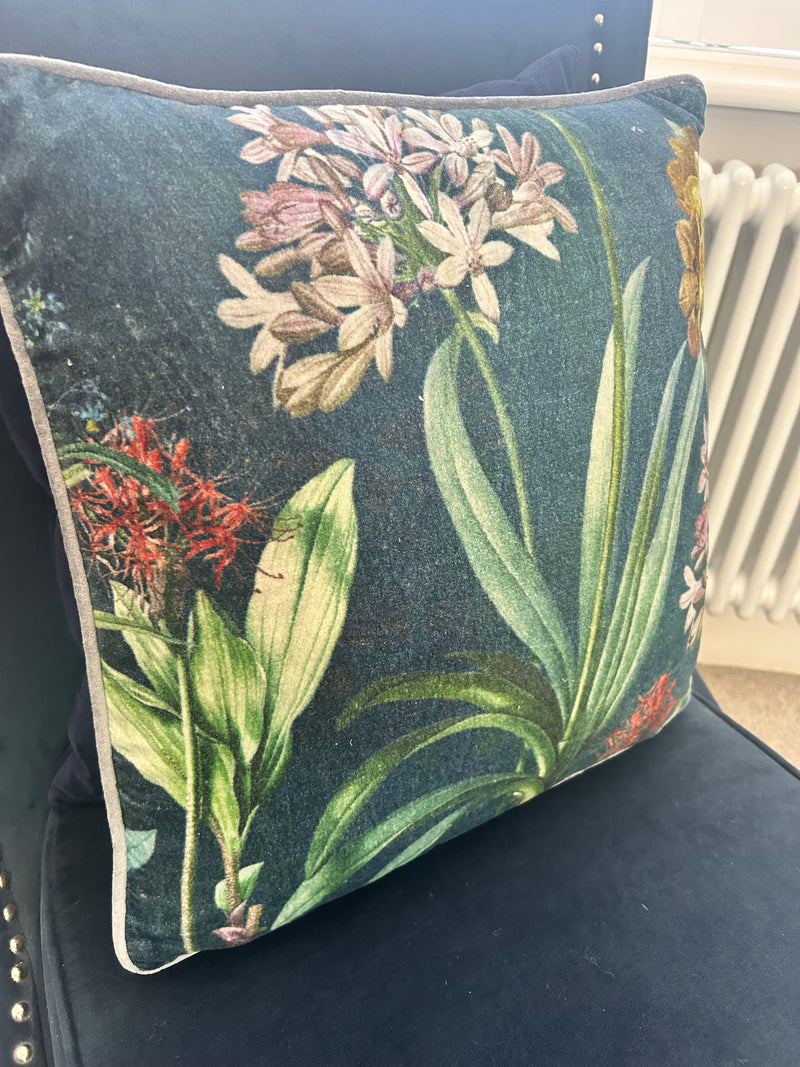 Velvet Agapanthus Flower Green Cushion 45cm