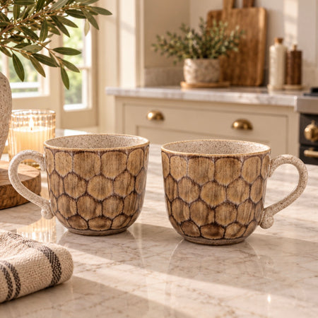 Set of 4 brown reactive glaze mugs cups 11cm