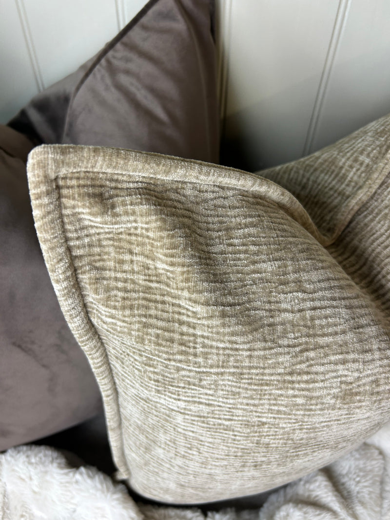 Natural taupe Moddi ripple Textured Velvet Piped Edge Trim premium Cushion 45m