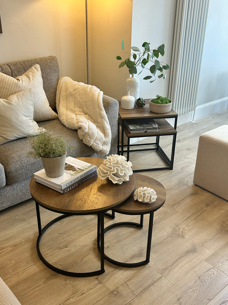 Wood & Metal Round Nest of Tables