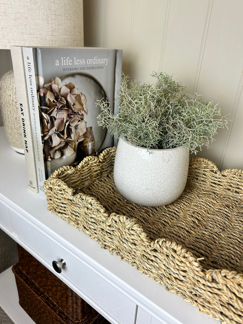 Scallop Edge Rattan Weave woven Basket Tray With Handles