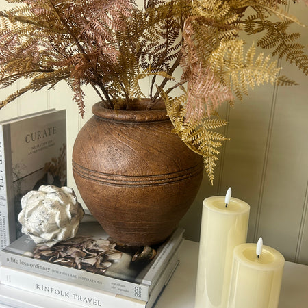 Sable brown ribbed wood look vase