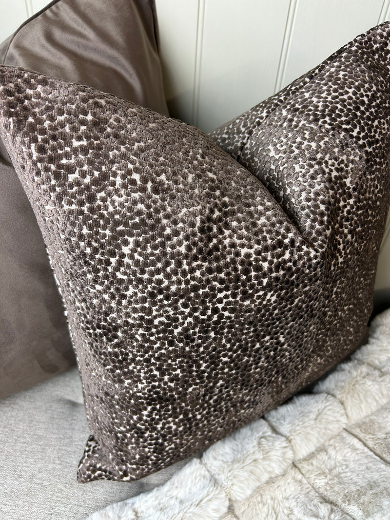 Chocolate Brown textured Bingham dot cushion 43cm
