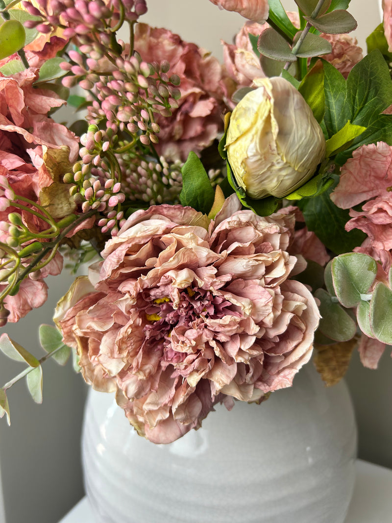 Arrangement 8 pink blush eucalyptus hydrangeas peony berry poppy
