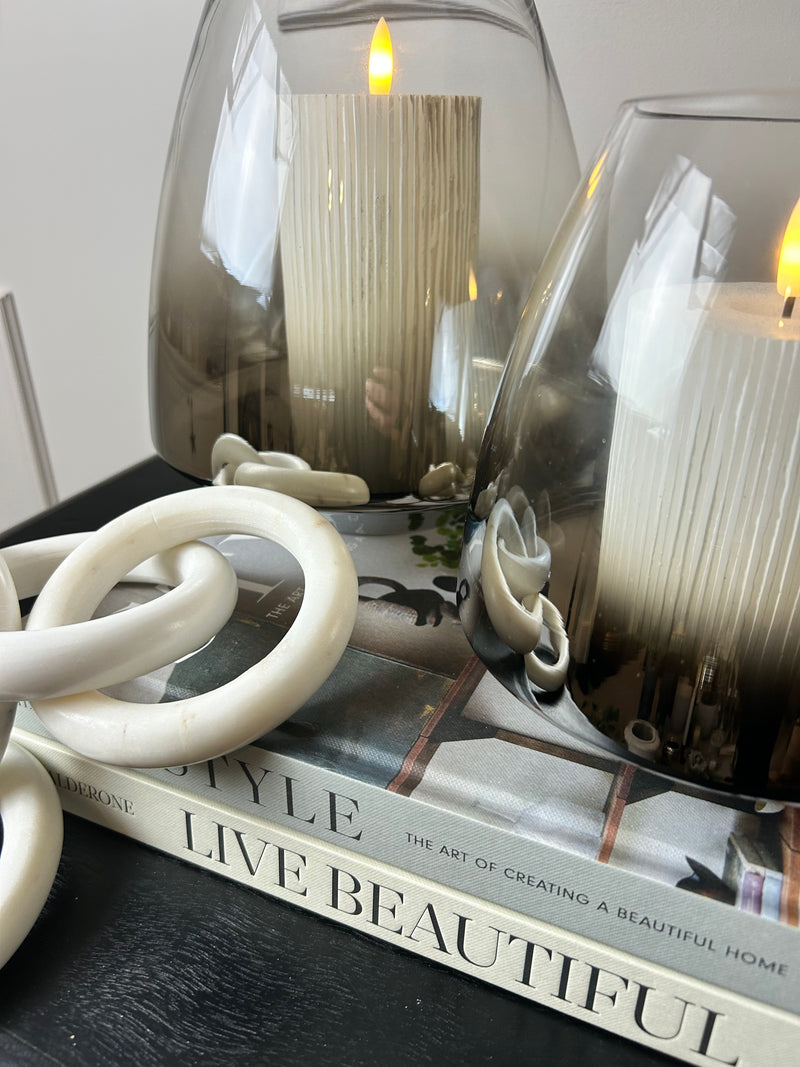 Pewter bronze Ombré Glass Hurricane Candle Holder 2 Sizes