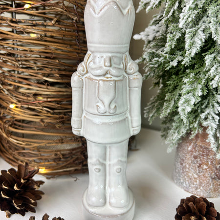 Rustic glaze White Ceramic Nutcracker Soldier 20cm