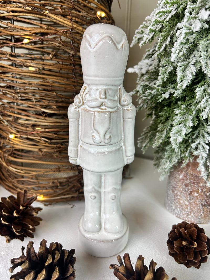Rustic glaze White Ceramic Nutcracker Soldier 20cm