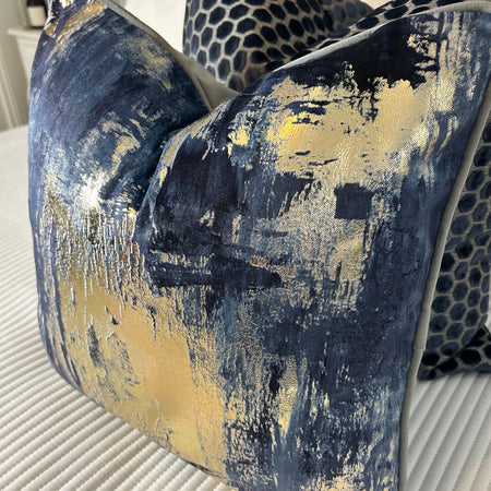 Idyllic abstract navy blue and gold grey luxury cushion
