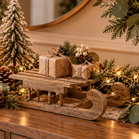 Rustic wooden sleigh sledge 28cm