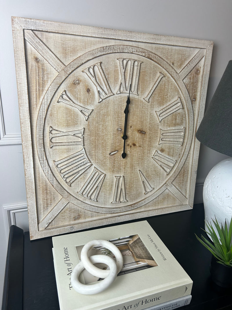 Square wooden clock light 60cm