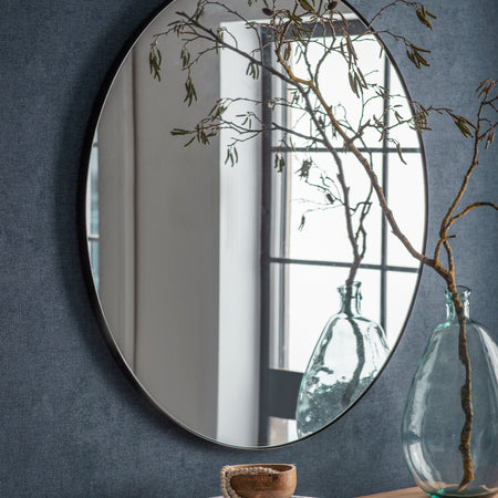 80cm black round metal mirror