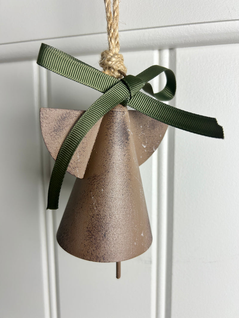 Hanging rustic Metal angel bell hanger