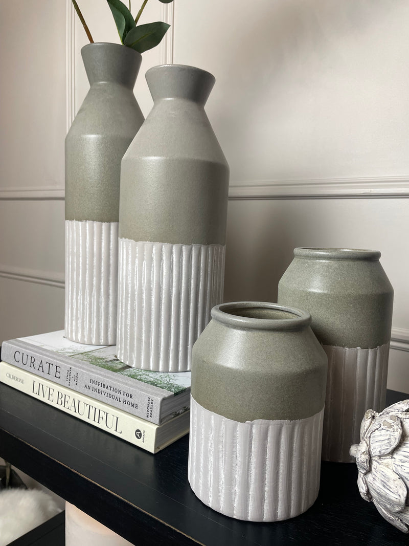 Large Grey Two Tone Ceramic Olpe Vase