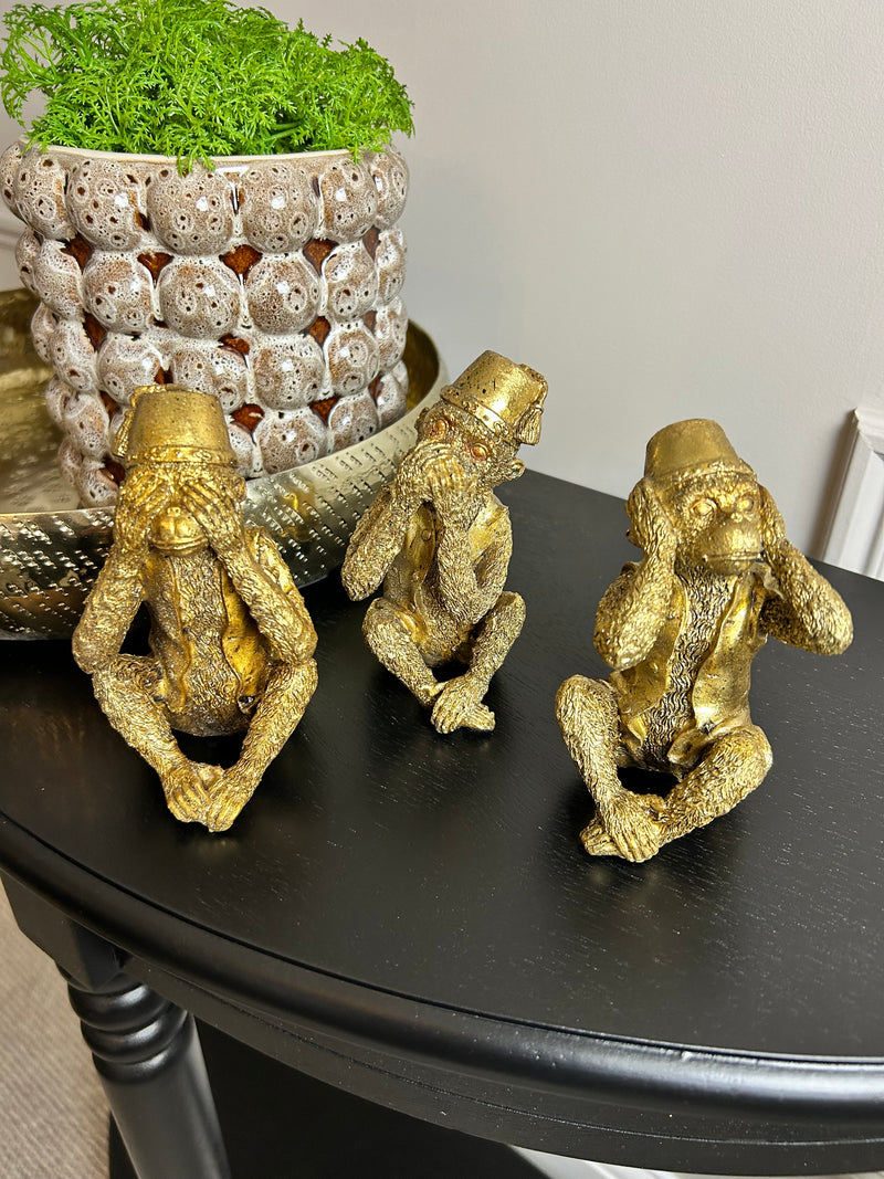 Set of 3 See no evil gold monkeys