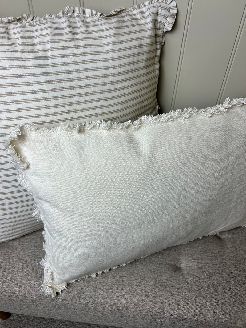 Boxwell stripe neutral frill edge cushion linen cotton cream white beige stone square 45cm