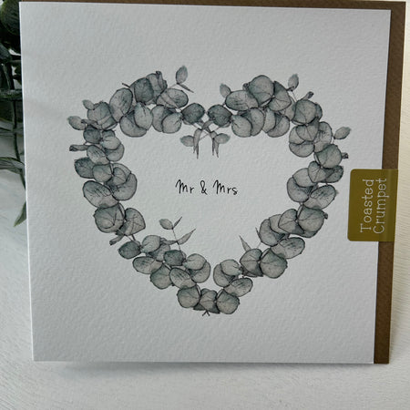 ‘Mr & Mrs’ Eucalyptus Heart Greeting Card