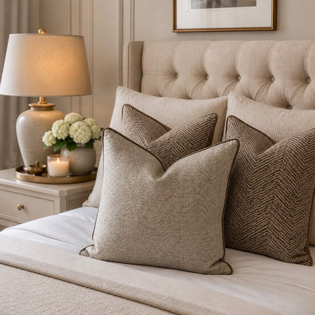 Natural textured ripple piped edge cushion 56cm