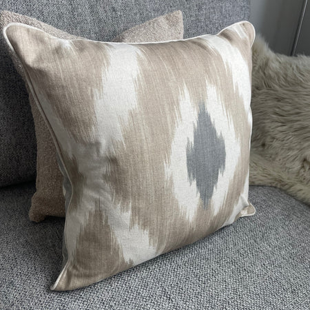 Jerez taupe IKAT print stripe back cushion