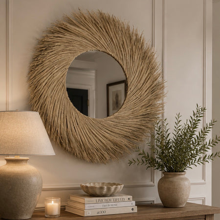 Round grass boho rustic mirror 80cm