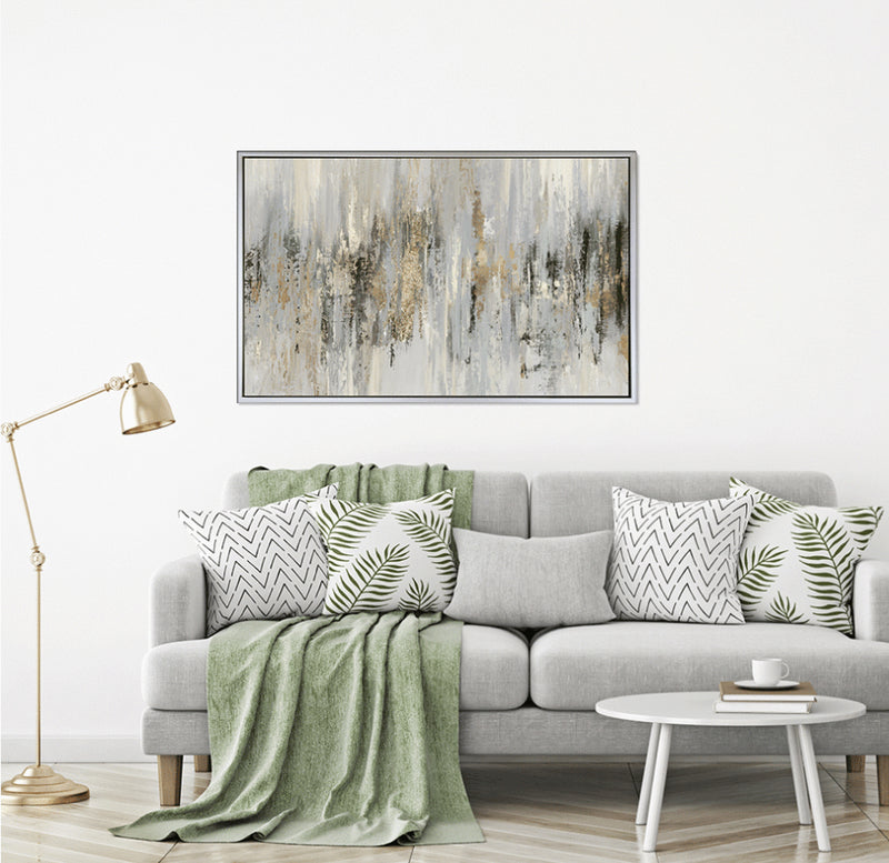 Dripping silver abstract framed canvas by Tom Reeves 60x96