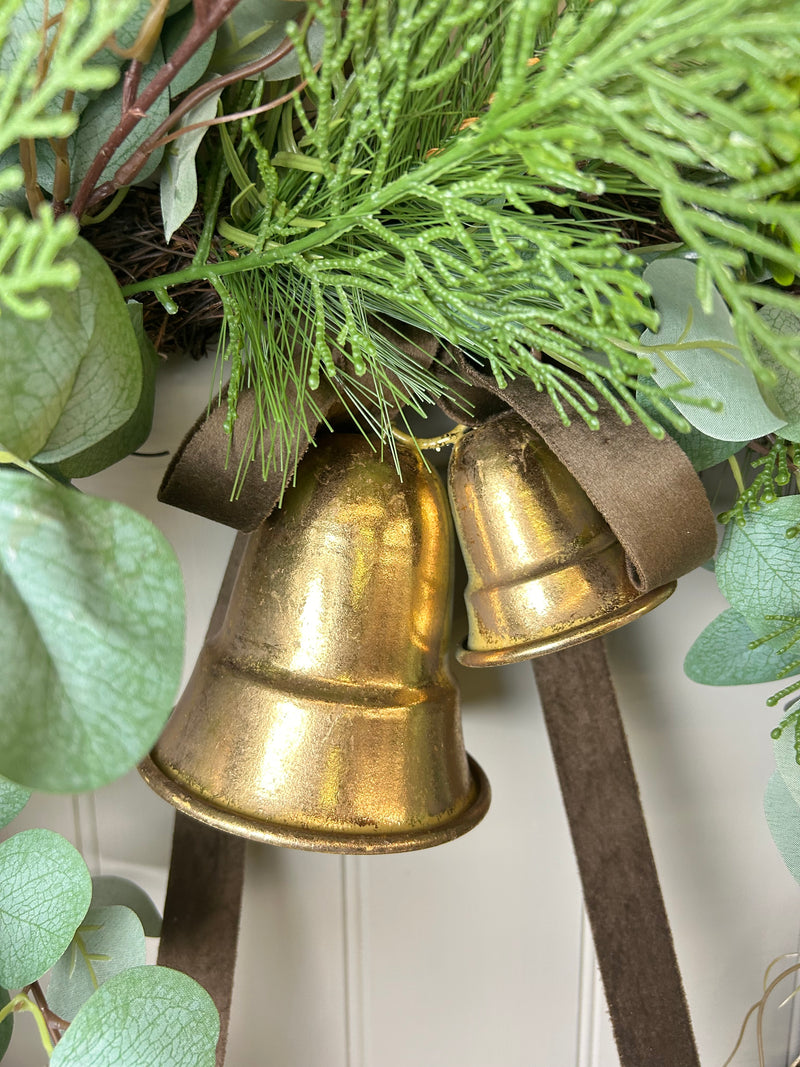 Gold brass hanging double bells