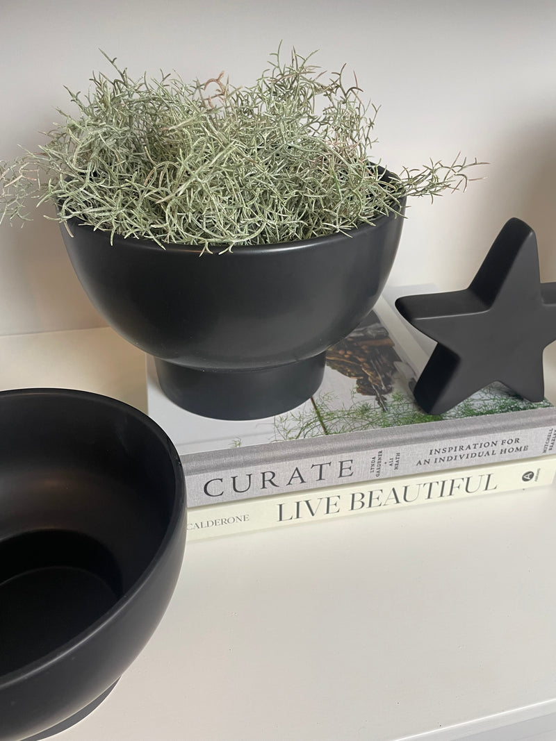 Black ceramic bowl on foot two sizes