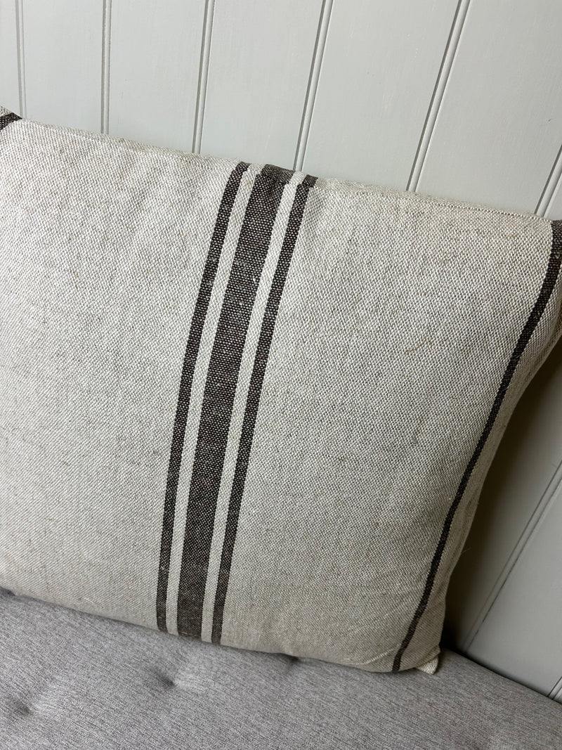Windrush brown linen natural stripe cushion 50cm