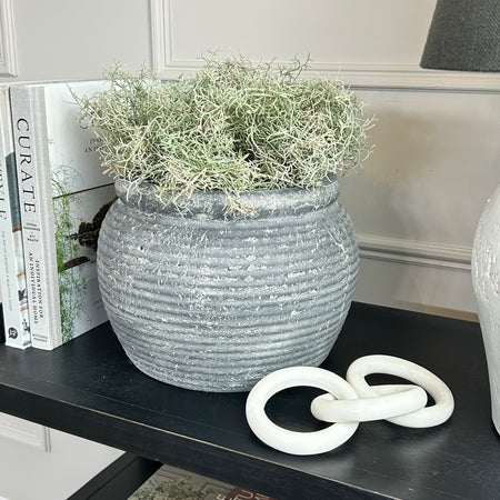 Amalfi washed black ribbed stone planter vase