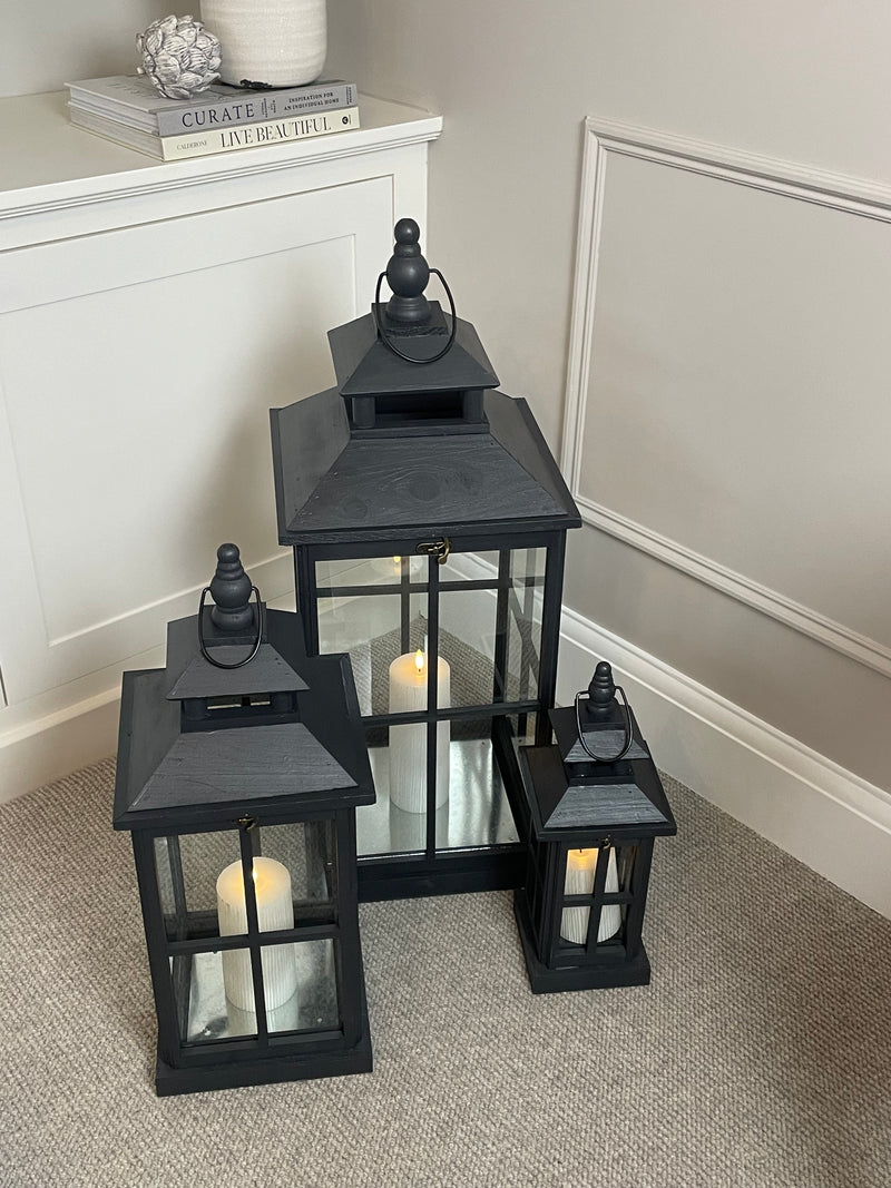 Black wooden lantern 3 sizes available