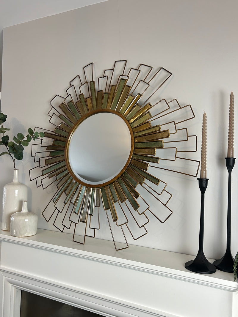 Starburst geo Metal and Green Pattern Mirror 90cm