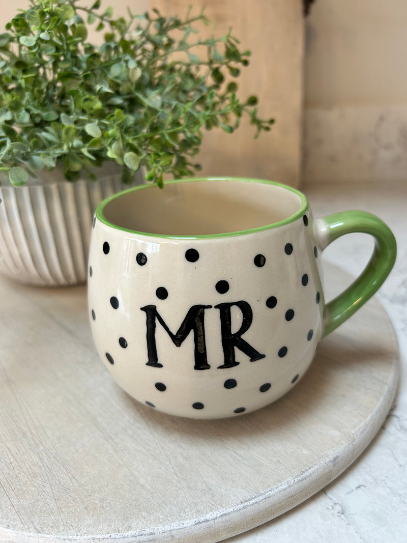 Polka Dot ‘Mr’ Mug large blue green