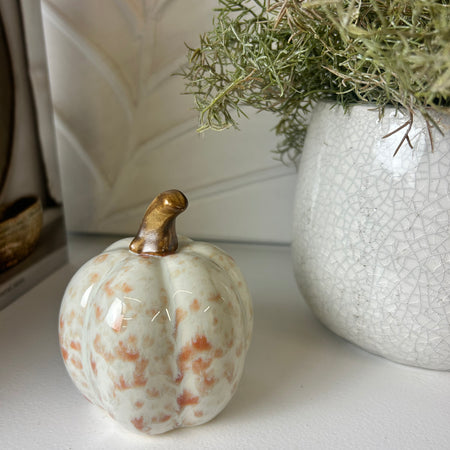 Speckled Glazed Orange Ceramic Pumpkin 9cm