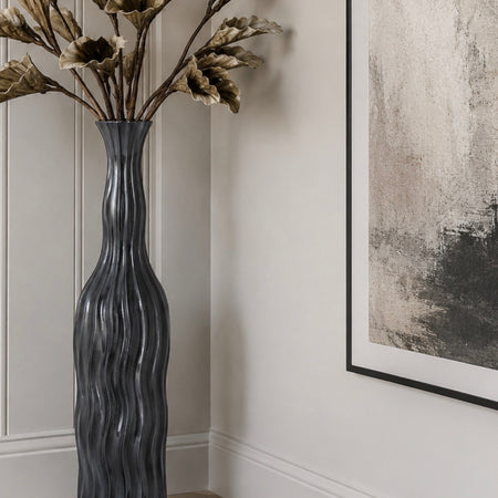 Tall gunmetal black textured tall slim ripple vase 2 sizes