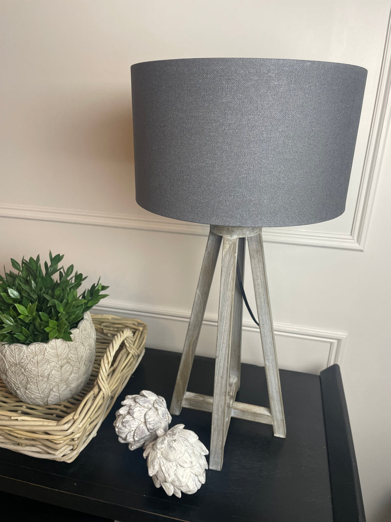 Wooden 4 post lamp with charcoal shade
