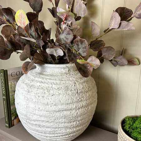 Cream off white rustic ceramic large stone vase