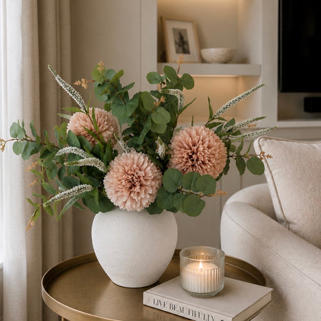 Nude Pom Pom eucalyptus Veronica arrangement