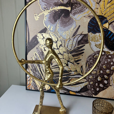 Gold walking man hoop sculpture 54cm