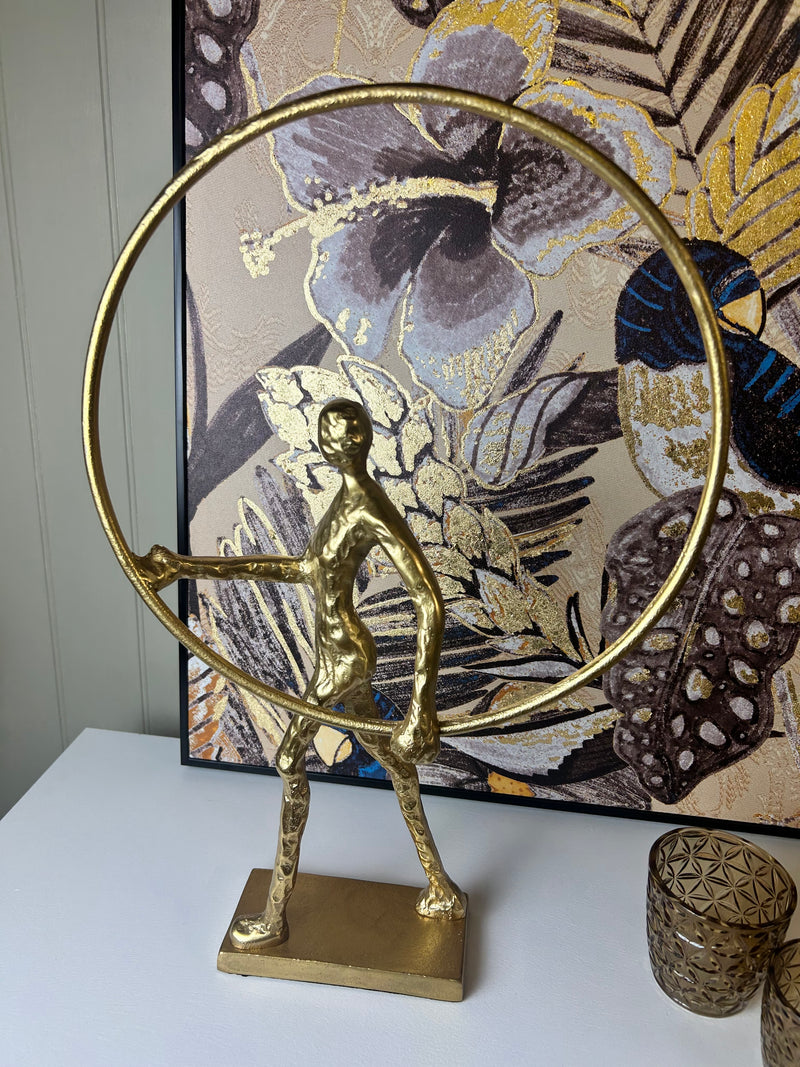 Gold walking man hoop sculpture 54cm