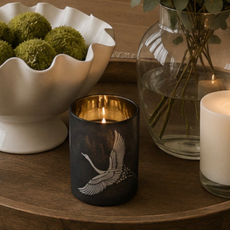 Glass crane bird candle holder