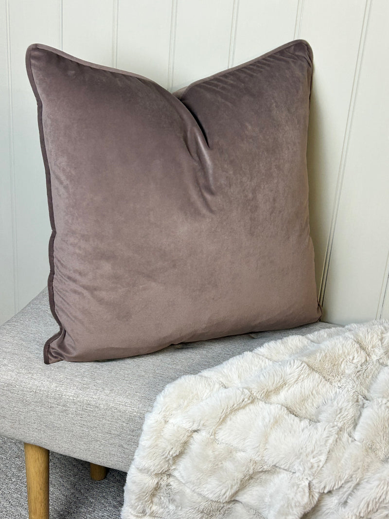 Large Truffle brown Taupe Matt Velvet Piped Edge Cushion 50cm