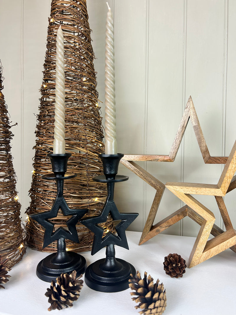 Set of 2 Black Star Metal Candlesticks