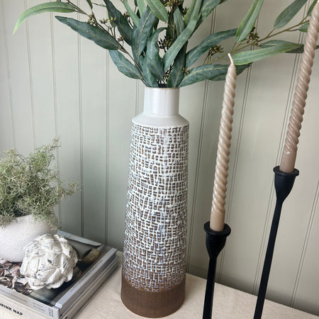 White Brown Aztec Tall Two Tone Vase