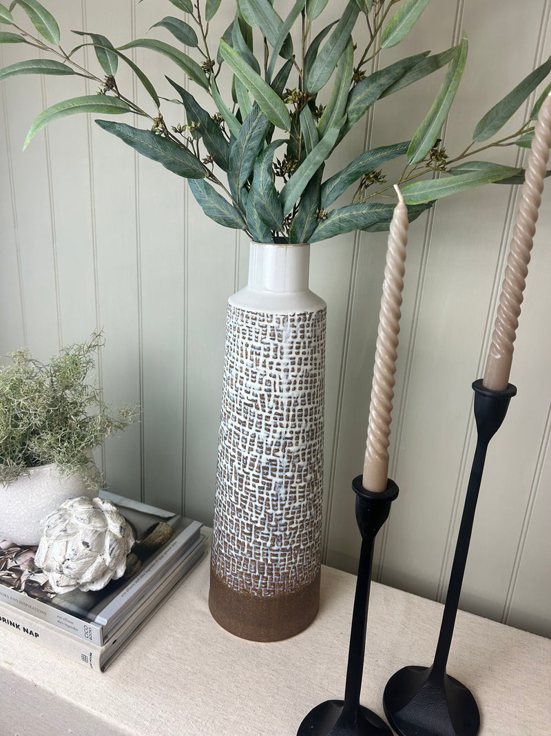 White Brown Aztec Tall Two Tone Vase