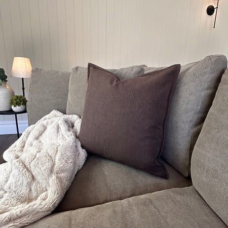 Chocolate Brown Heavy Linen Mix Feather Filled Cushion 45 & 50cm
